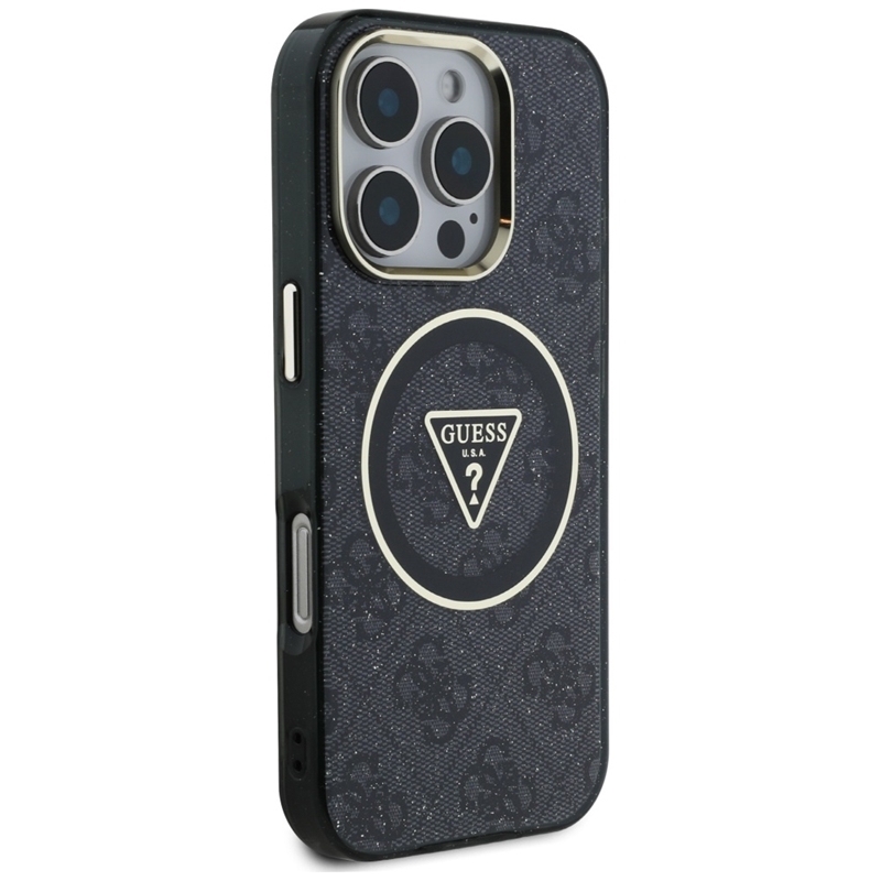 Guess IML Metal Glitter 4G Circle Triangle MagSafe - Etui do iPhone 16 Pro Max (czarny)