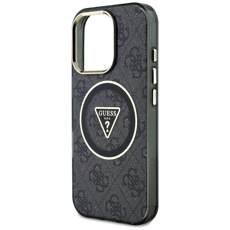 Guess IML Metal Glitter 4G Circle Triangle MagSafe - Etui do iPhone 16 Pro Max (czarny)