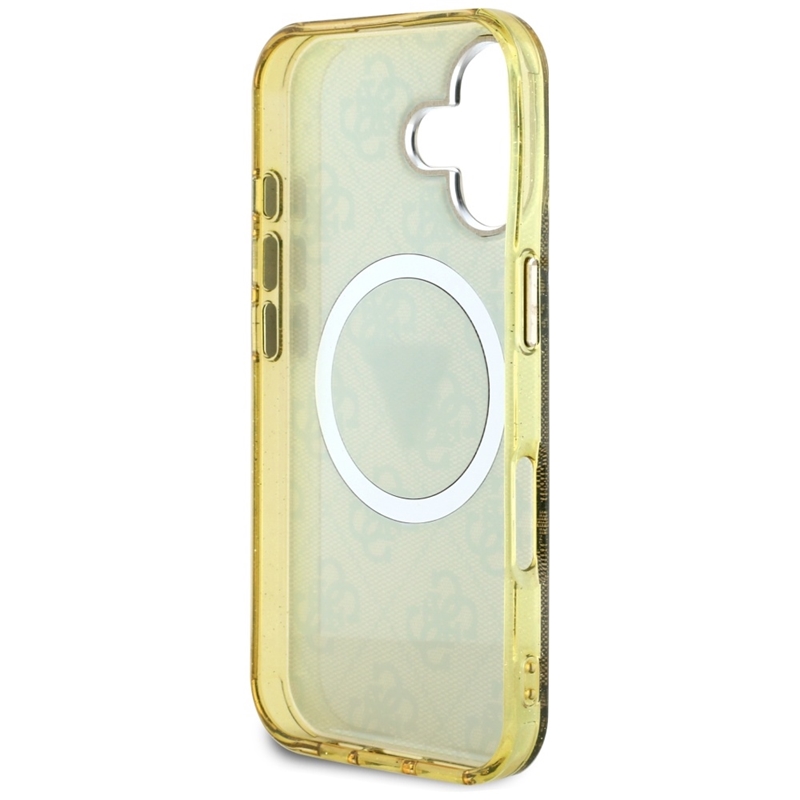 Guess IML Metal Glitter 4G Circle Triangle MagSafe - Etui do iPhone 16 (brązowy)