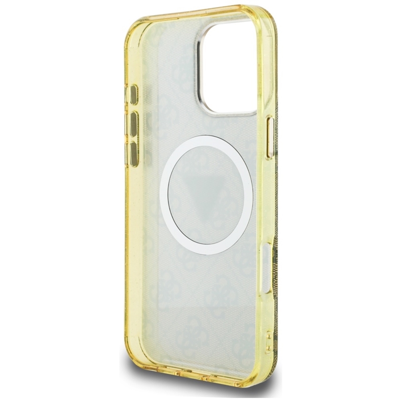 Guess IML Metal Glitter 4G Circle Triangle MagSafe - Etui do iPhone 16 Pro (brązowy)