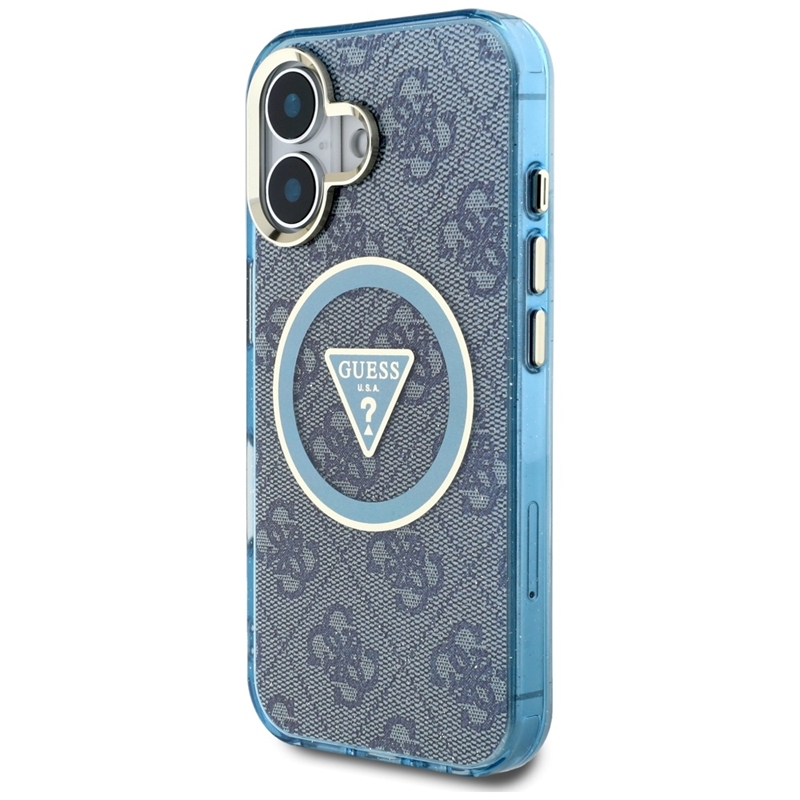 Guess IML Metal Glitter 4G Circle Triangle MagSafe - Etui do iPhone 16 (niebieski)