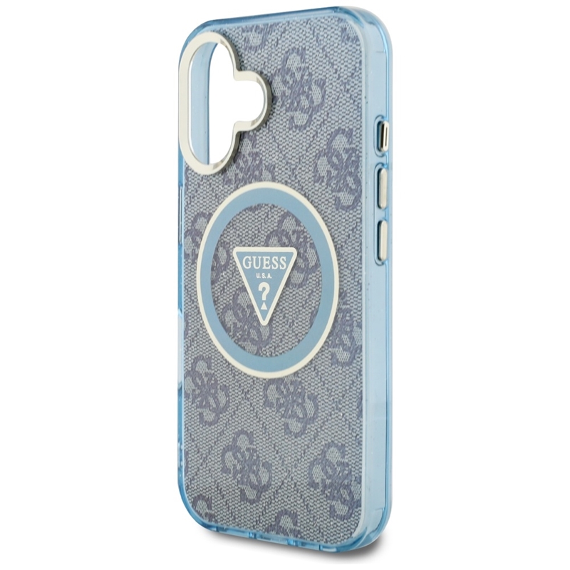 Guess IML Metal Glitter 4G Circle Triangle MagSafe - Etui do iPhone 16 (niebieski)