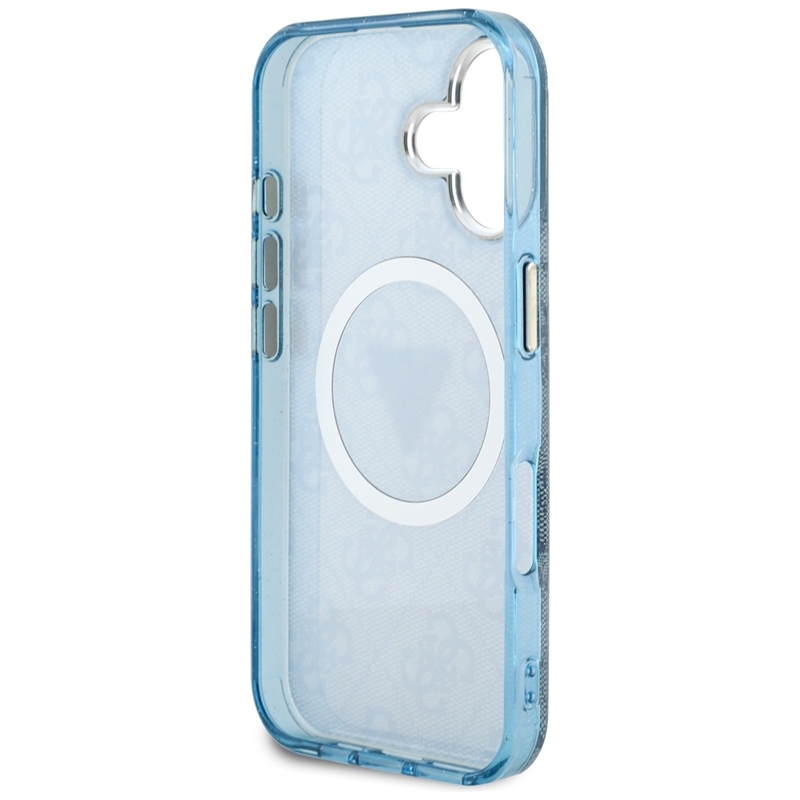 Guess IML Metal Glitter 4G Circle Triangle MagSafe - Etui do iPhone 16 (niebieski)