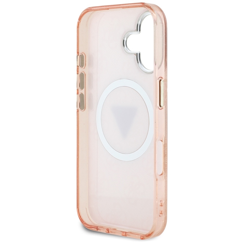 Guess IML Metal Glitter 4G Circle Triangle MagSafe - Etui do iPhone 16 (różowy)