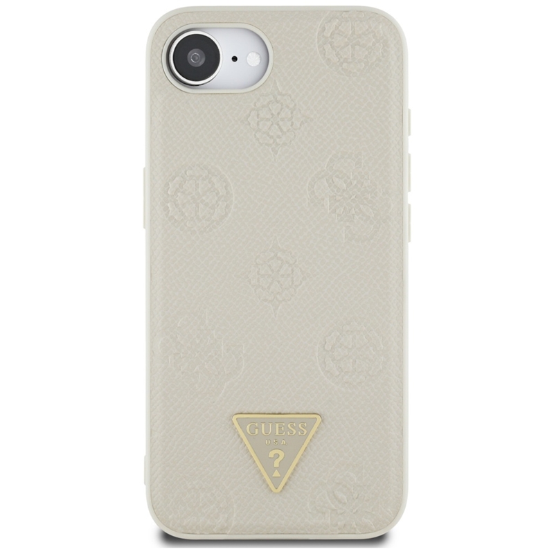 Guess Grained Hot Stamp Peony Triangle Logo MagSafe - Etui do iPhone 16e (beżowy)