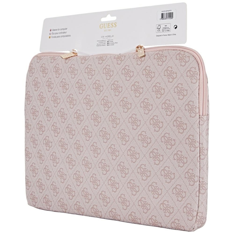Guess 4G Zipper Pocket Triangle Logo Sleeve - Etui na notebooka 14" (różowy)