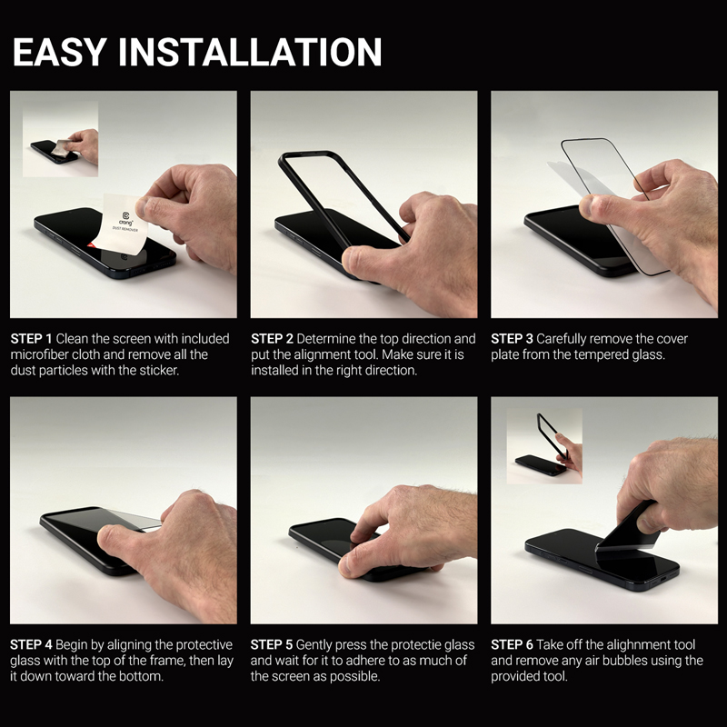 Crong Anti-Bacterial 3D Armour Glass - Szkło hartowane 9H na cały ekran iPhone 15 Pro + ramka instalacyjna