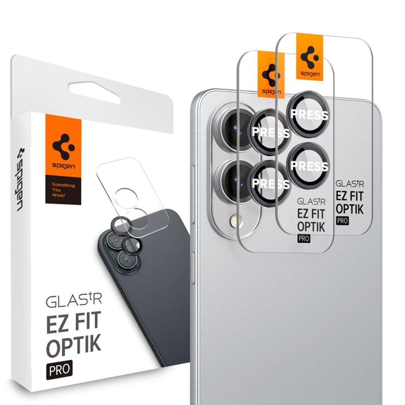 Spigen Optik Pro GLAS.TR EZ Fit Camera Protector 2-Pack - Szkło ochronne na obiektyw do Samsung Galaxy S25 Edge (2 szt)(Czarny)