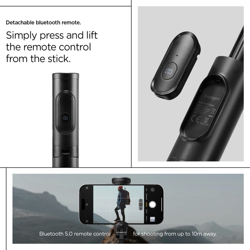Spigen S541W Bluetooth Selfie Stick Tripod - Statyw na smartfon / uchwyt selfie stick (Black)