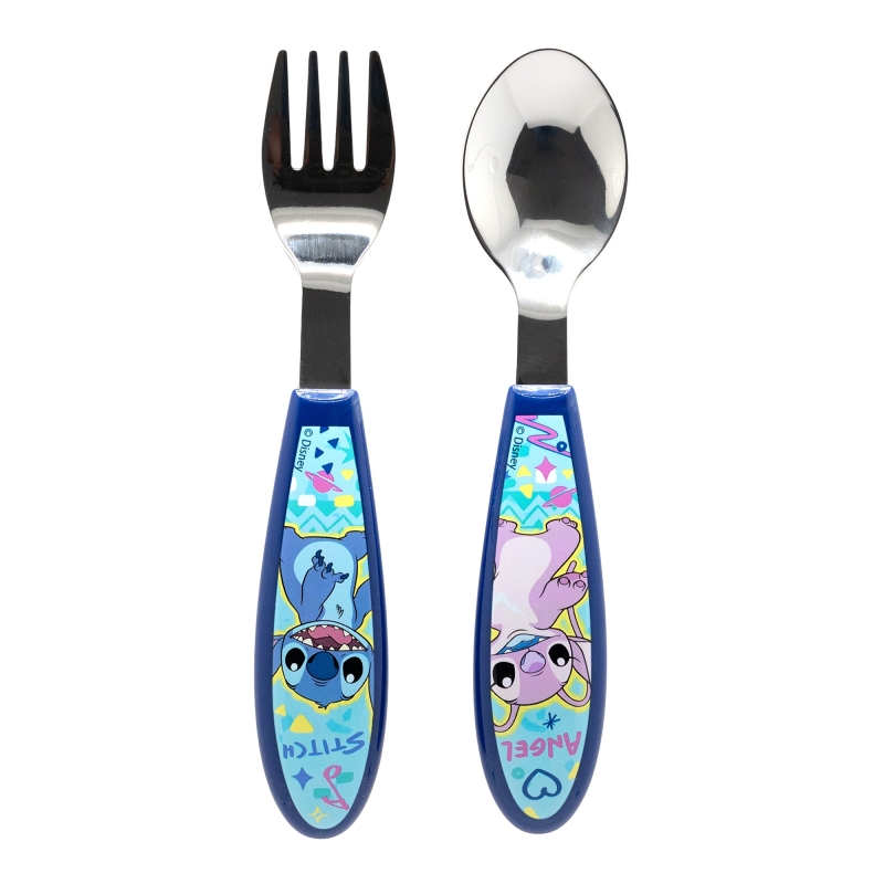 Disney Stitch - Zestaw metalowych sztućców z kolekcji Stitch & Angel (łyżka i widelec)