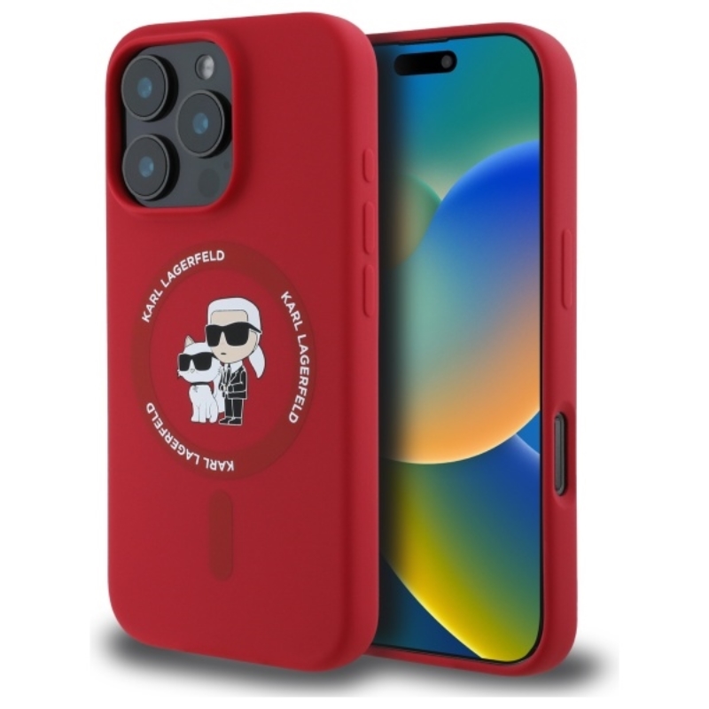 Karl Lagerfeld Silicone Karl & Choupette Ring MagSafe - Etui iPhone 16 Pro (czerwony)