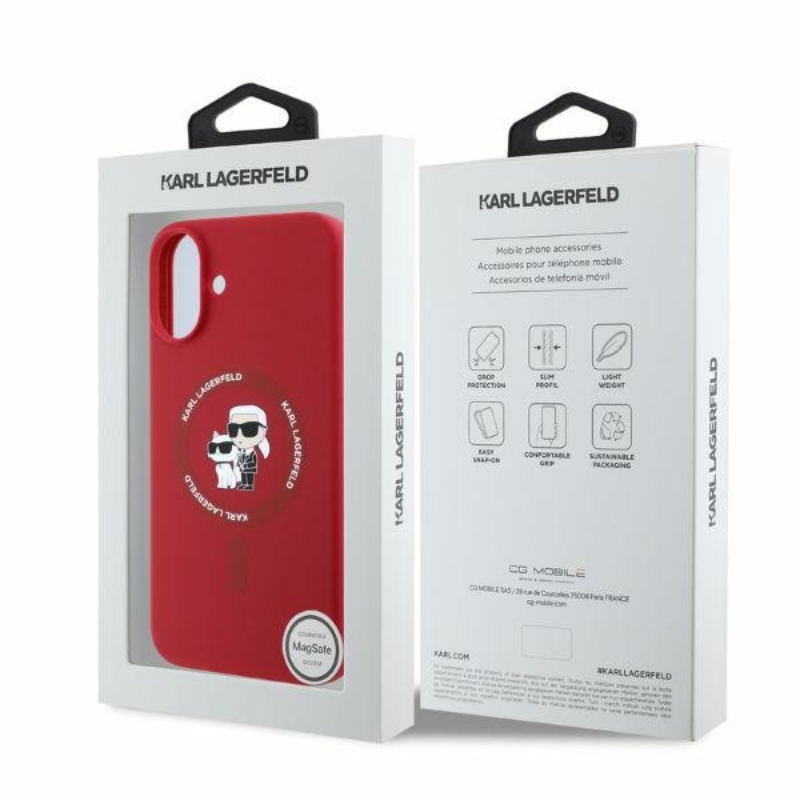 Karl Lagerfeld Silicone Karl & Choupette Ring MagSafe - Etui iPhone 16 (czerwony)