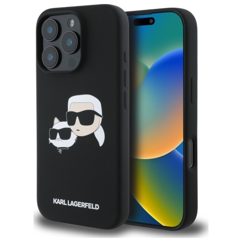 Karl Lagerfeld Silicone Double Heads Print MagSafe - Etui iPhone 16 Pro Max (czarny)