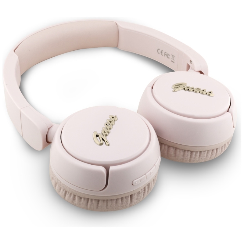 Guess Metal Logo Script - Bezprzewodowe słuchawki nauszne Bluetooth V5.3 (różowy)