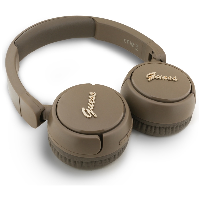 Guess Metal Logo Script - Bezprzewodowe słuchawki nauszne Bluetooth V5.3 (brązowy)