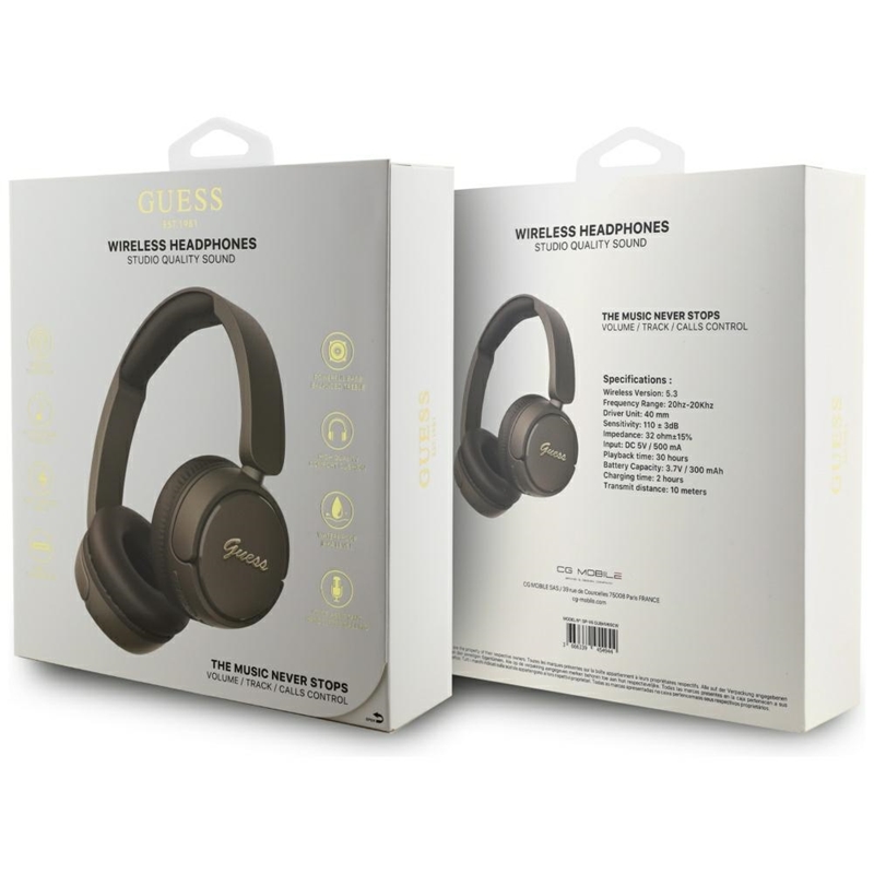 Guess Metal Logo Script - Bezprzewodowe słuchawki nauszne Bluetooth V5.3 (brązowy)