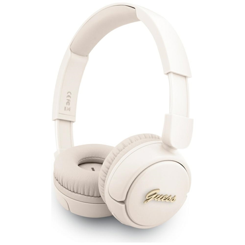 Guess Metal Logo Script - Bezprzewodowe słuchawki nauszne Bluetooth V5.3 (beżowy)