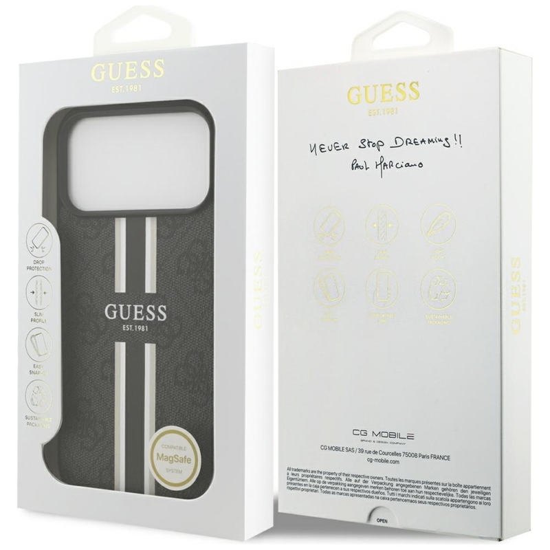 Guess 4G Printed Stripes MagSafe - Etui iPhone 17 Pro Max (czarny)