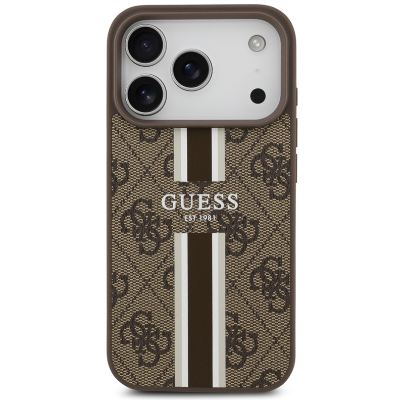 Guess 4G Printed Stripes MagSafe - Etui iPhone 17 Pro (brązowy)