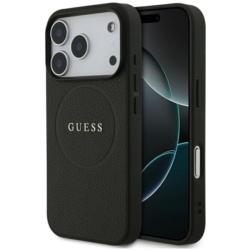 Guess Grained Ring MagSafe - Etui iPhone 17 Pro (czarny)