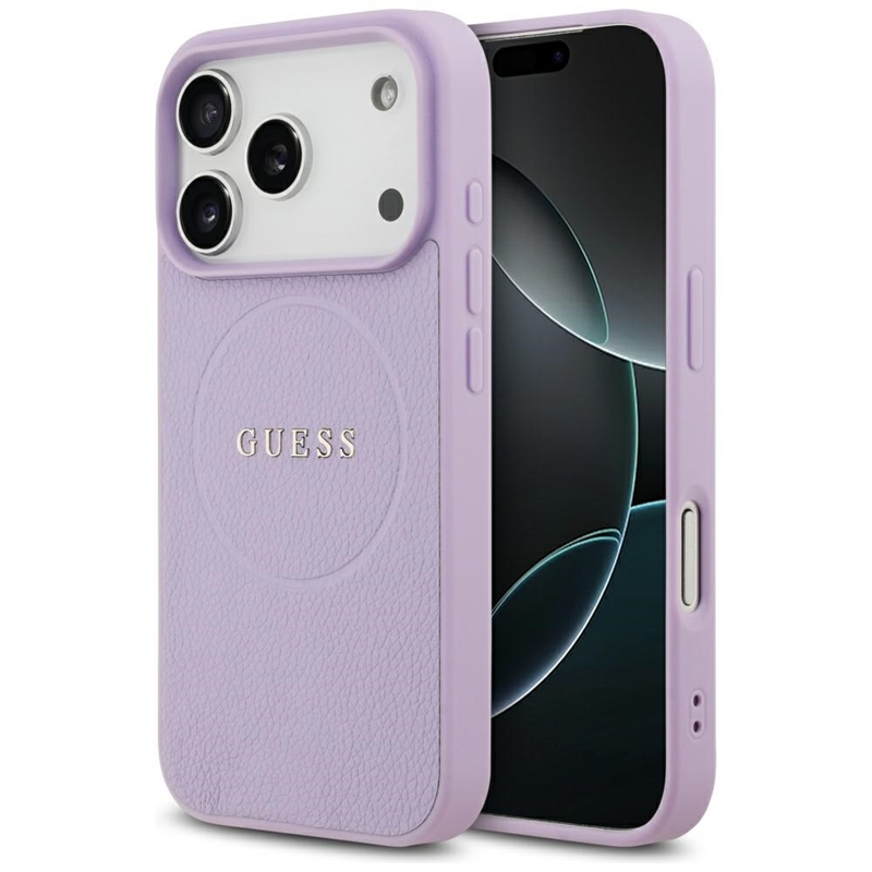 Guess Grained Ring MagSafe - Etui iPhone 17 Pro (fioletowy)