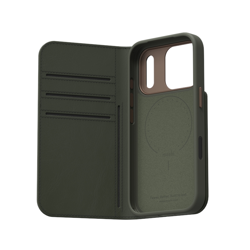 Moshi Overture MagSafe - Skórzane etui 3w1 z klapką iPhone 17 Pro (Moss Green)