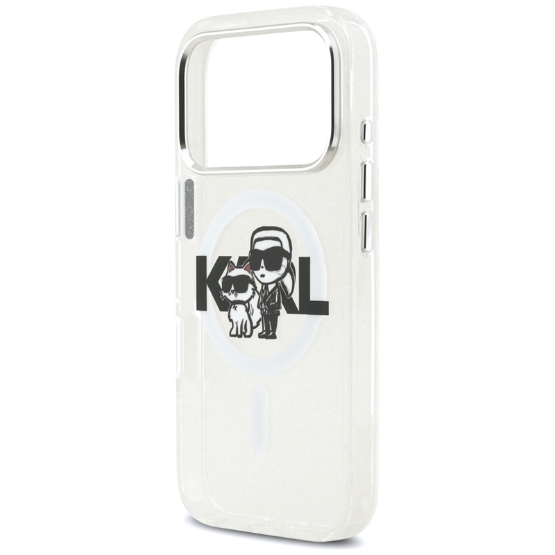 Karl Lagerfeld IML Glitter Karl & Choupette Sketch Logo MagSafe - Etui iPhone 17 Pro (przezroczysty)