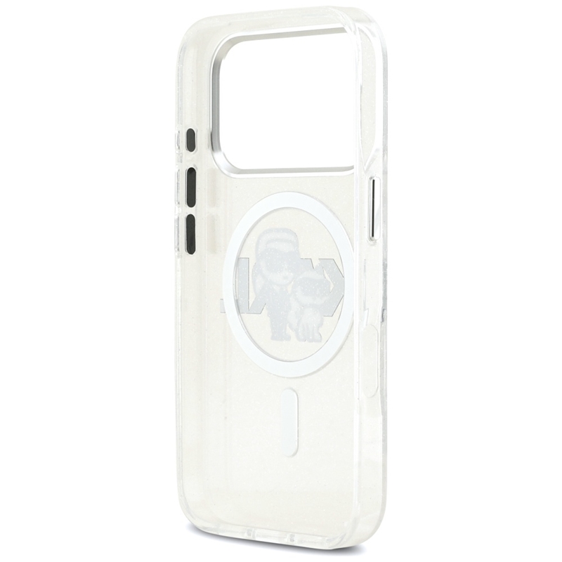 Karl Lagerfeld IML Glitter Karl & Choupette Sketch Logo MagSafe - Etui iPhone 17 Pro (przezroczysty)