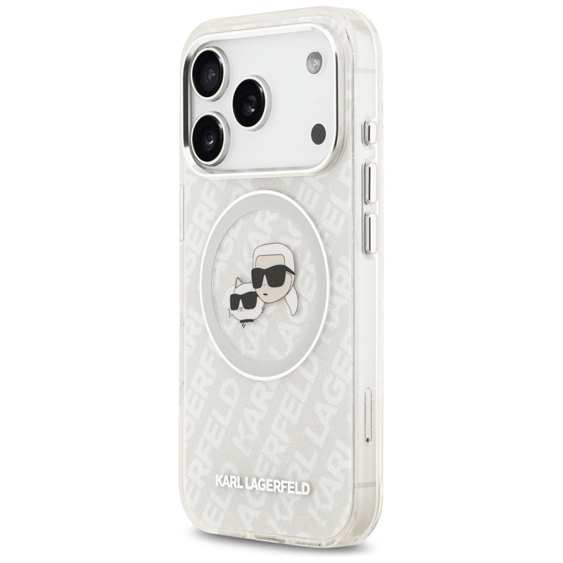 Karl Lagerfeld IML Glitter Karl & Choupette Heads Logo MagSafe - Etui iPhone 17 Pro (szary)