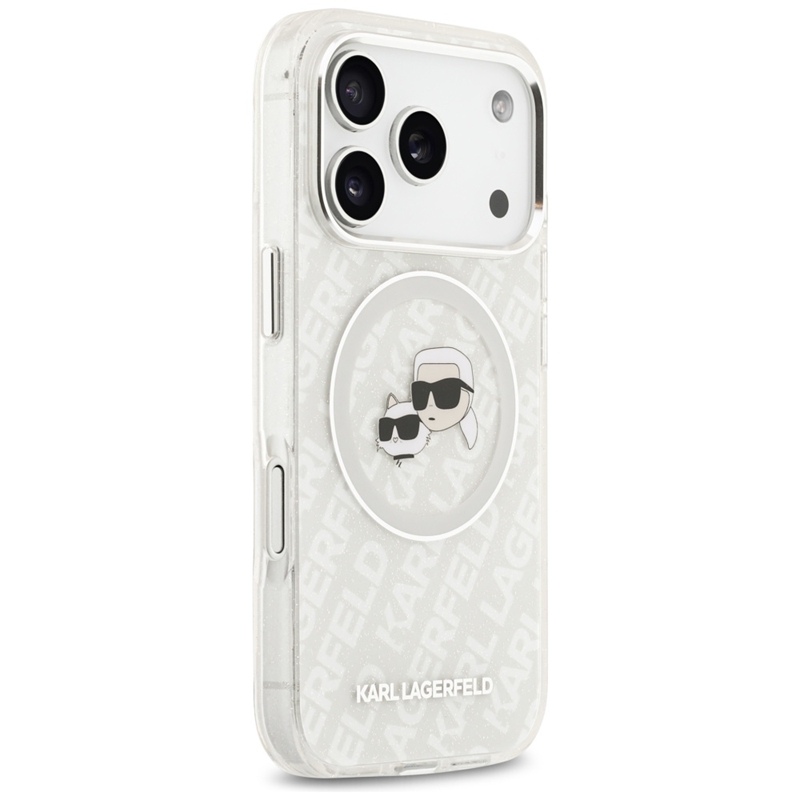 Karl Lagerfeld IML Glitter Karl & Choupette Heads Logo MagSafe - Etui iPhone 17 Pro (szary)