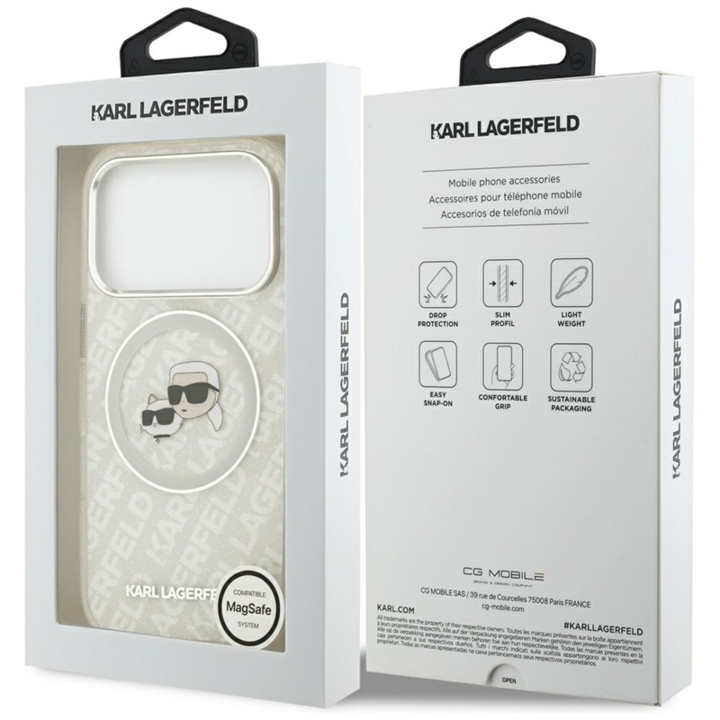 Karl Lagerfeld IML Glitter Karl & Choupette Heads Logo MagSafe - Etui iPhone 17 Pro (szary)