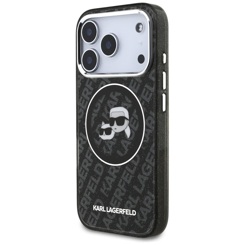 Karl Lagerfeld IML Glitter Karl & Choupette Heads Logo MagSafe - Etui iPhone 17 Pro (czarny)