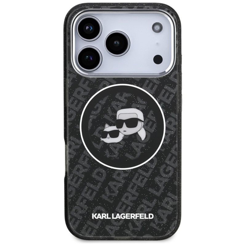 Karl Lagerfeld IML Glitter Karl & Choupette Heads Logo MagSafe - Etui iPhone 17 Pro (czarny)