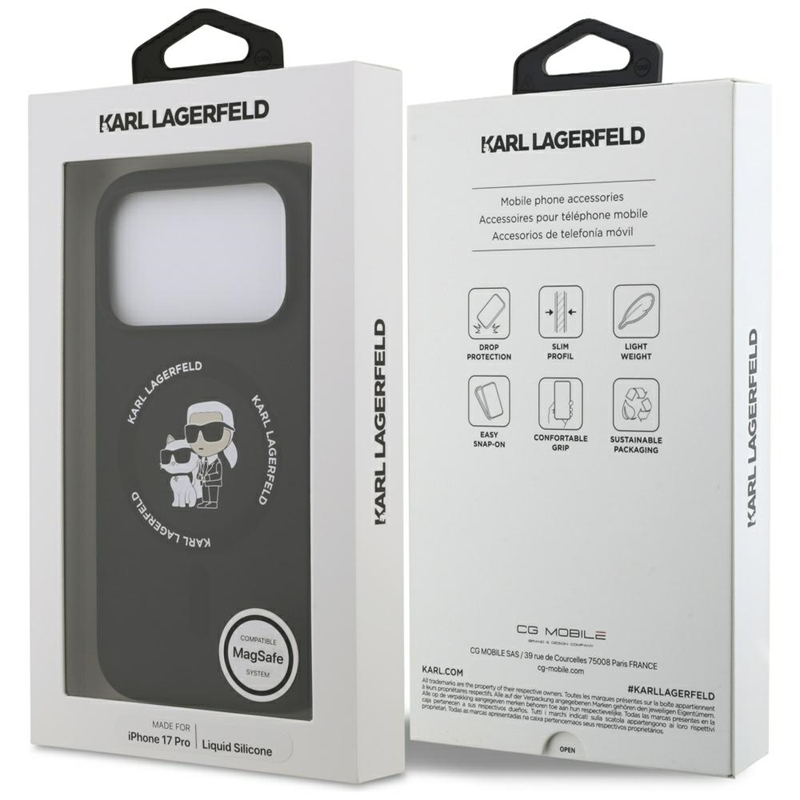 Karl Lagerfeld Silicone Karl & Choupette Ring MagSafe - Etui iPhone 17 Pro (czarny)