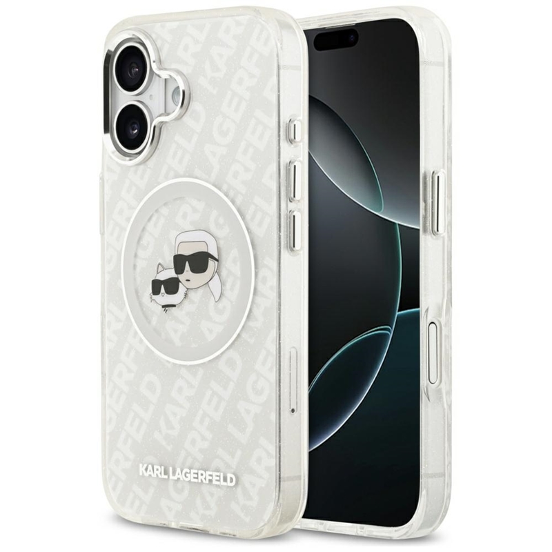 Karl Lagerfeld IML Glitter Karl & Choupette Heads Logo MagSafe - Etui iPhone 17 (szary)