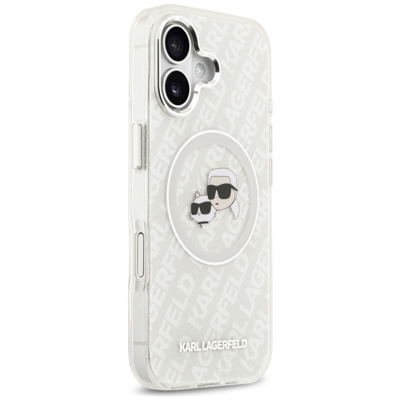 Karl Lagerfeld IML Glitter Karl & Choupette Heads Logo MagSafe - Etui iPhone 17 (szary)