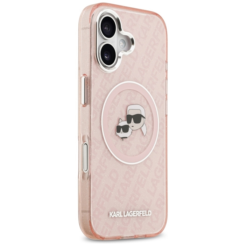 Karl Lagerfeld IML Glitter Karl & Choupette Heads Logo MagSafe - Etui iPhone 17 (różowy)
