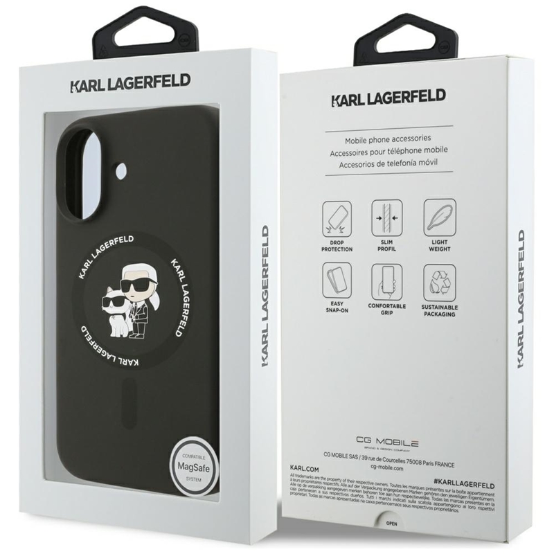 Karl Lagerfeld Silicone Karl & Choupette Ring MagSafe - Etui iPhone 17 (czarny)
