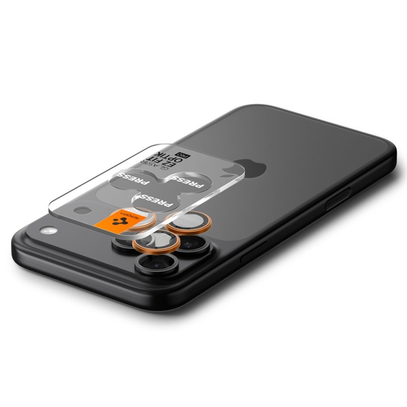 Spigen Optik Pro GLAS.TR EZ Fit Camera Protector 2-Pack - Szkło ochronne na obiektyw do iPhone 16 Pro / 16 Pro Max / 17 Pro / 17 Pro Max (Orange)