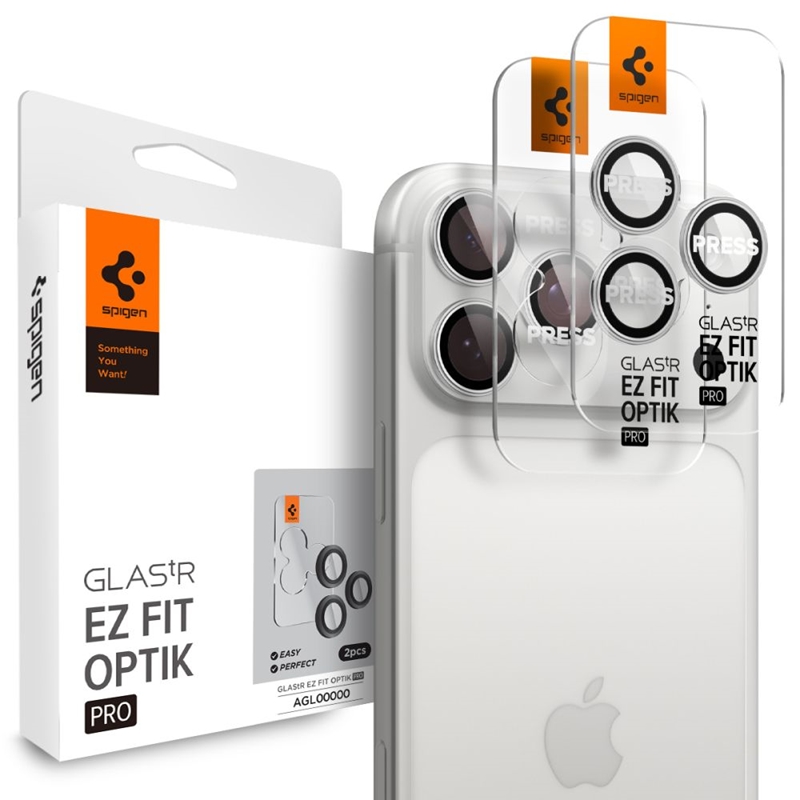 Spigen Optik Pro GLAS.TR EZ Fit Camera Protector 2-Pack - Szkło ochronne na obiektyw do iPhone 16 Pro / 16 Pro Max / 17 Pro / 17 Pro Max (Silver)