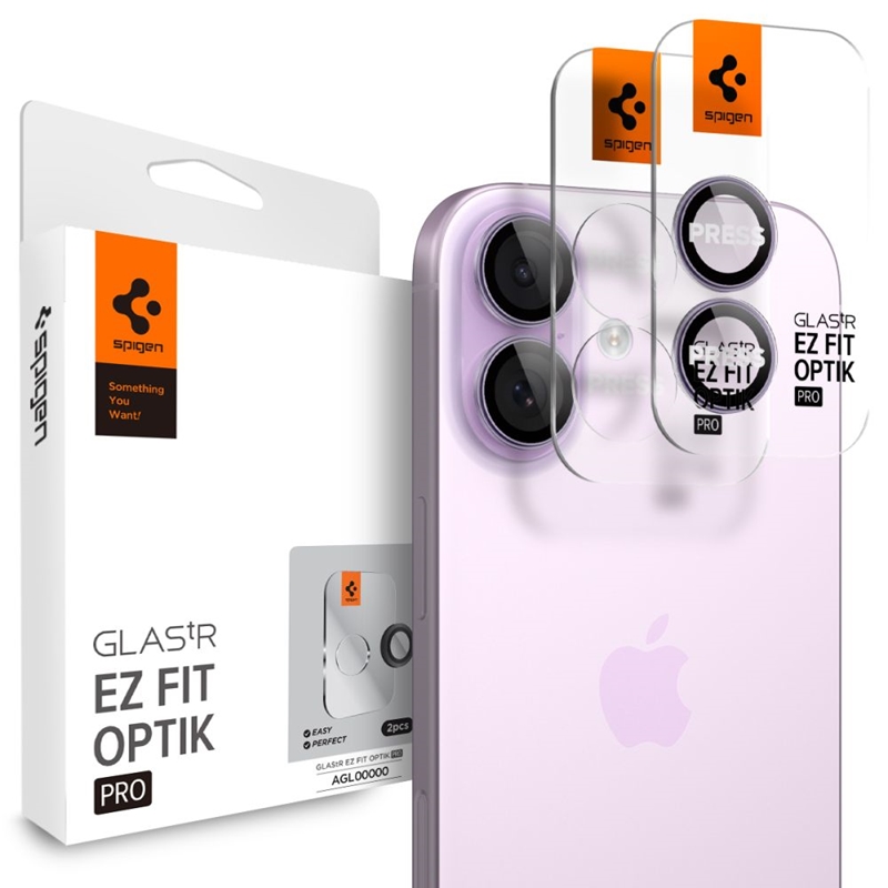 Spigen Optik Pro GLAS.TR EZ Fit Camera Protector 2-Pack - Szkło ochronne na obiektyw do iPhone 16 / 16 Plus / 17 (Purple)