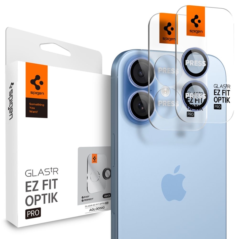Spigen Optik Pro GLAS.TR EZ Fit Camera Protector 2-Pack - Szkło ochronne na obiektyw do iPhone 16 / 16 Plus / 17 (Blue)