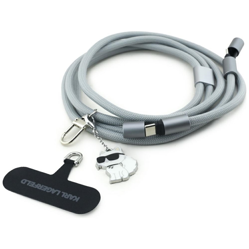 Karl Lagerfeld Crossbody Strap Choupette Charm - Uniwersalny pasek do telefonu / kabel USB-C do USB-C 1.5m (szary)