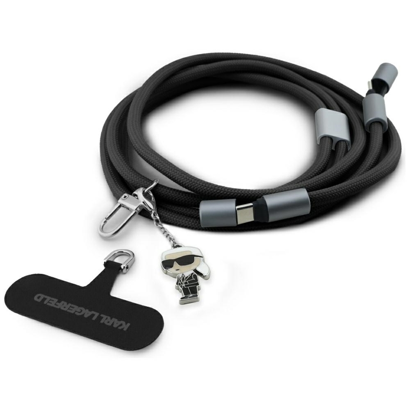 Karl Lagerfeld Crossbody Strap Ikonik Charm - Uniwersalny pasek do telefonu / kabel USB-C do USB-C 1.5m (czarny)