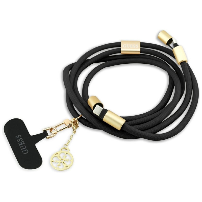 Guess Crossbody Strap 4G Charm - Uniwersalny pasek do telefonu / kabel USB-C do USB-C 1.5m (czarny)