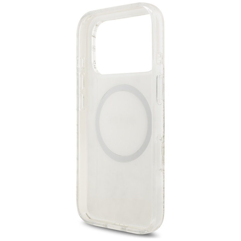Guess IML Flowers Electro Pearl Strap MagSafe - Etui iPhone 17 Pro (biały)