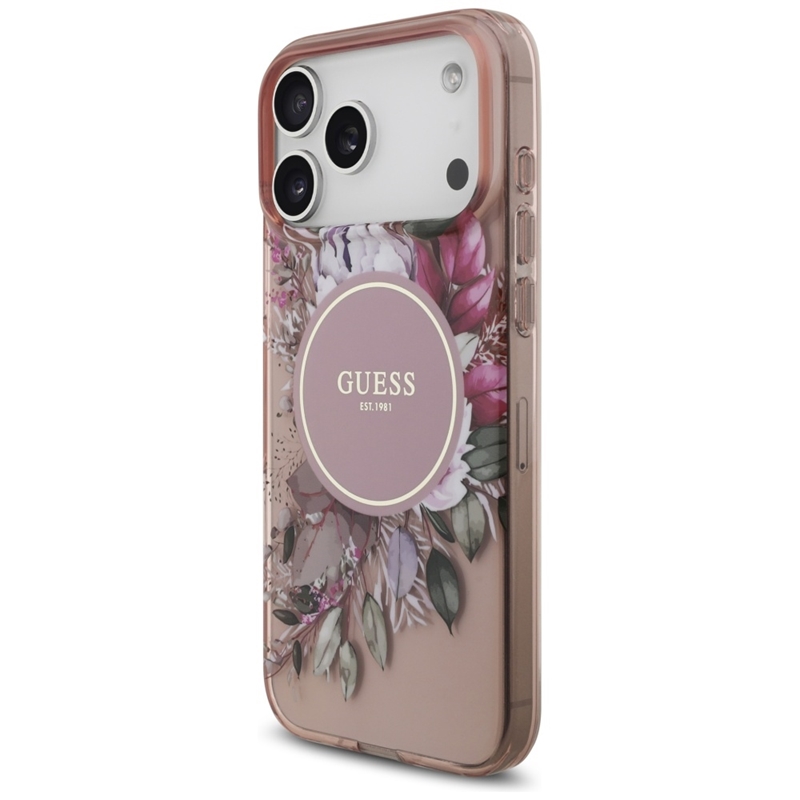 Guess IML Flowers Electro Pearl Strap MagSafe - Etui iPhone 17 Pro Max (różowy)