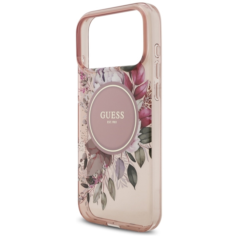 Guess IML Flowers Electro Pearl Strap MagSafe - Etui iPhone 17 Pro Max (różowy)