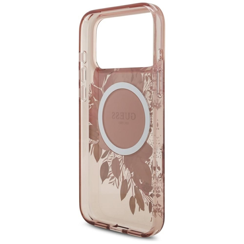 Guess IML Flowers Electro Pearl Strap MagSafe - Etui iPhone 17 Pro Max (różowy)