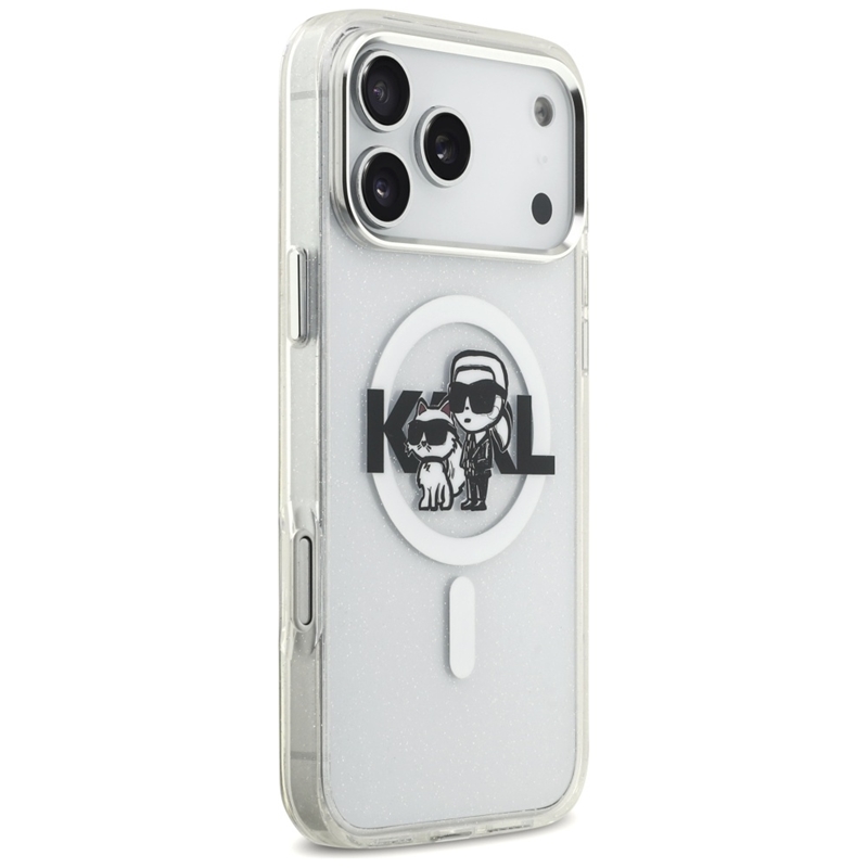 Karl Lagerfeld IML Glitter Karl & Choupette Sketch Logo MagSafe - Etui iPhone 17 Pro Max (przezroczysty)